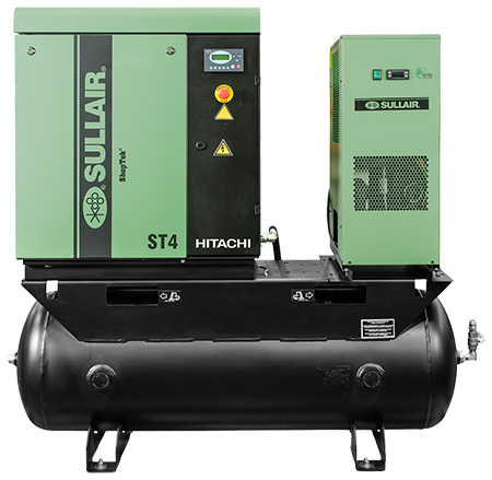 Sullair ShopTek ST4 tank mounted rotary screw shop air compresor